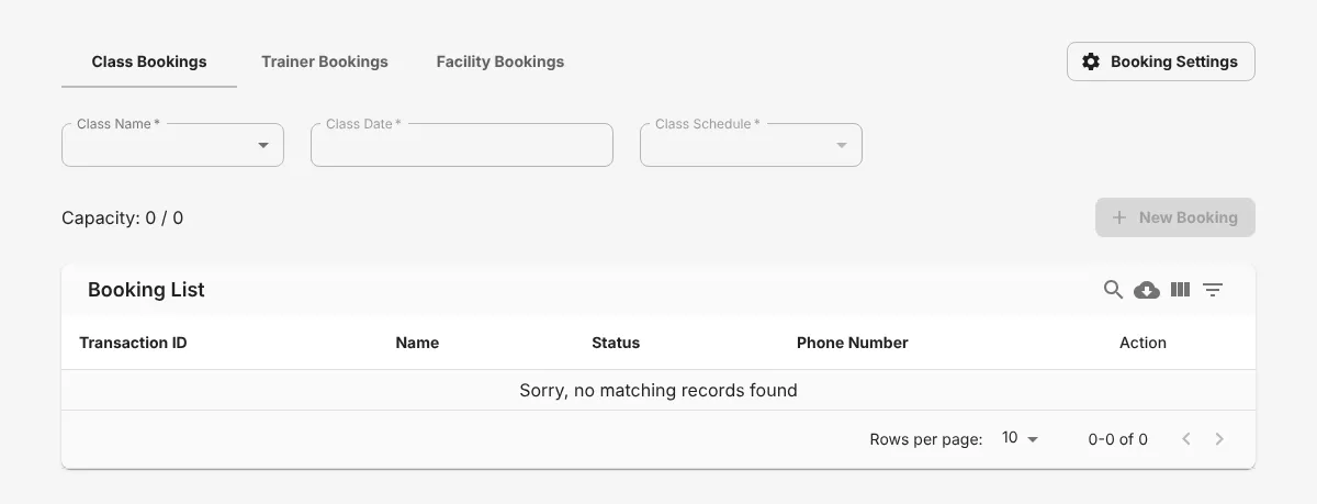 Class Bookings tab