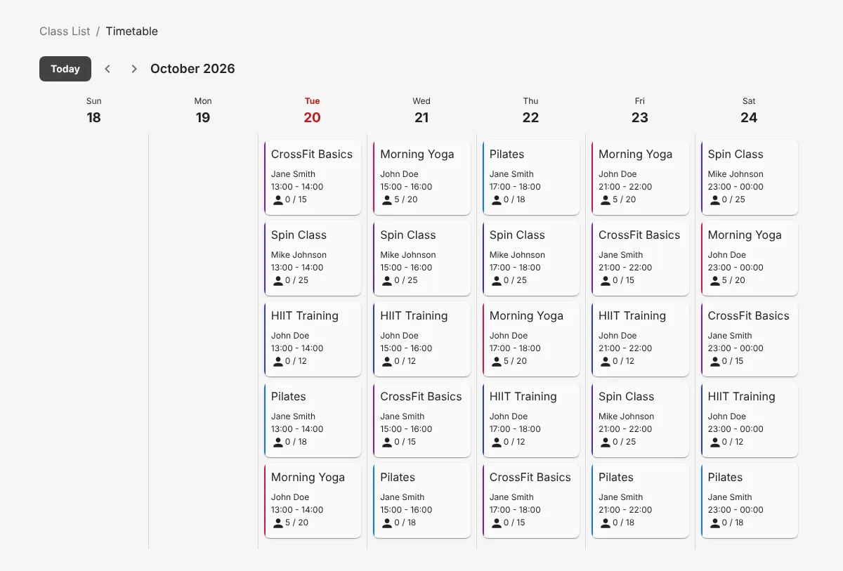 Weekly Class Timetable