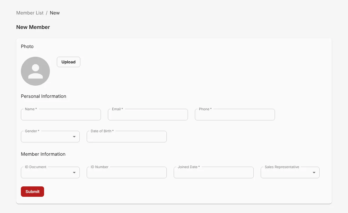 New Member form
