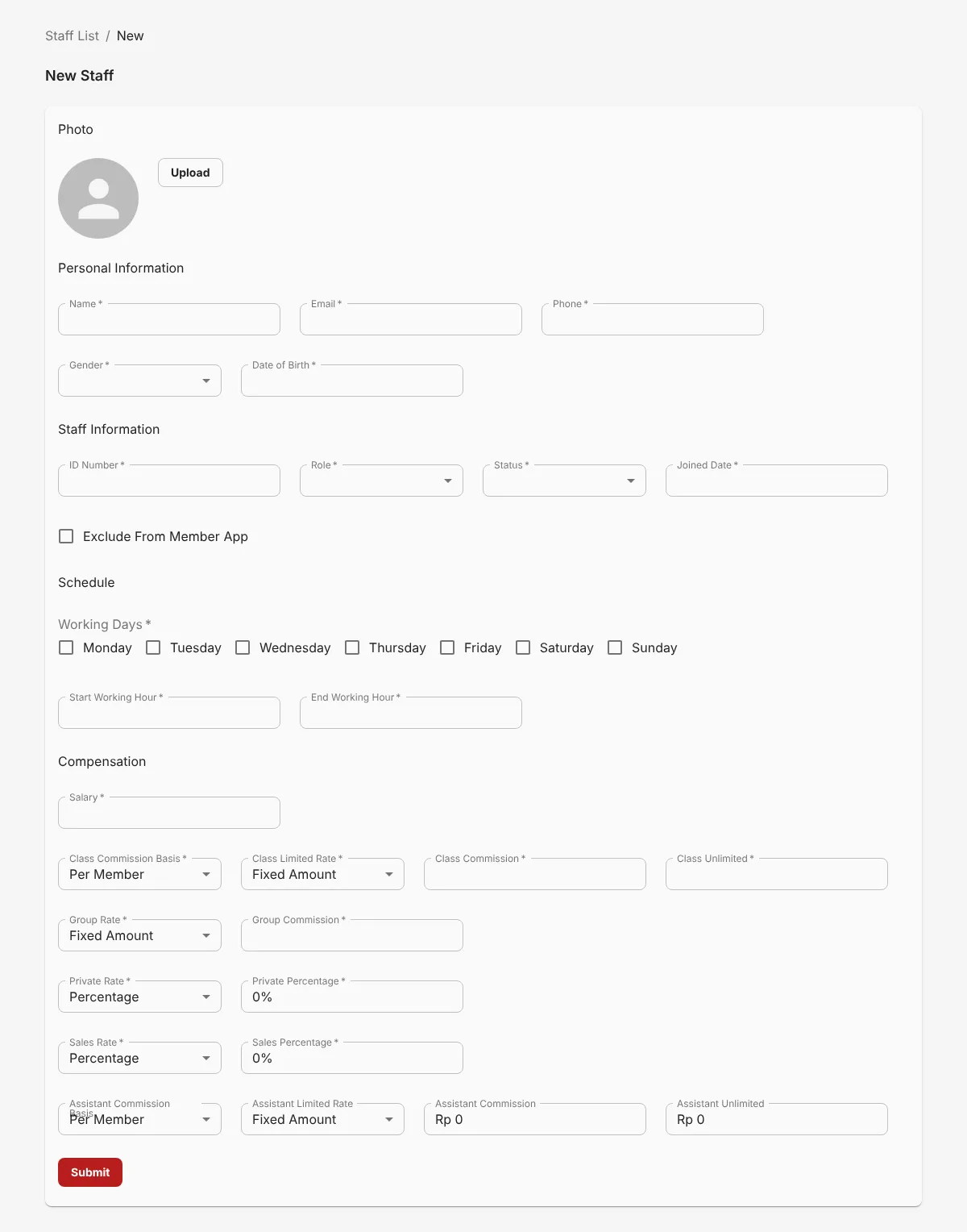 New Staff form